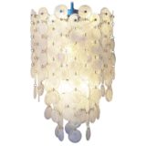 AV Mazzega Thousand Moons chandelier design: Carlo Nason white Murano glass discs chrome frame rod 1970s