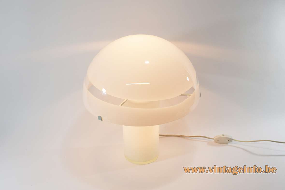 AV Mazzega mushroom table lamp 1975 design Carlo Nason white opal & clear Murano glass 1970s Italy