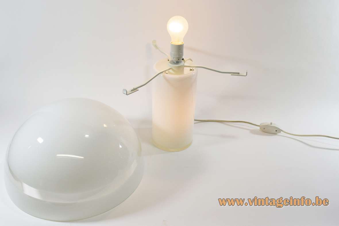 AV Mazzega mushroom table lamp 1975 design Carlo Nason white opal & clear Murano glass 1970s Italy