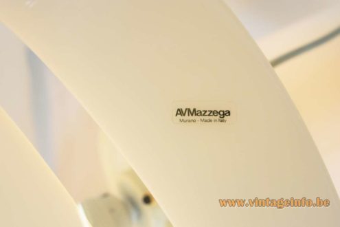 AV Mazzega mushroom table lamp 1975 design Carlo Nason white opal & clear Murano glass 1970s label
