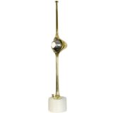 Angello Lelii Cobra table lamp white brass base long rod magnetised globe Lelli design 1960s Arredoluce