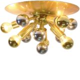 Boulanger brass Sputnik flush mount wall lamp big disc chrome globes 1960s 1970s Belgium 5 bulbs