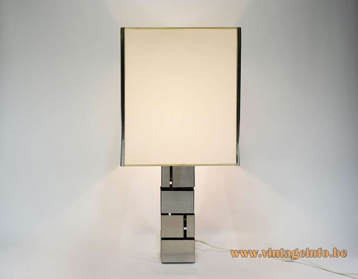 Curtis Jeré skyscraper table lamp square base folded stainless steel slats white lampshade 1960s 1970s