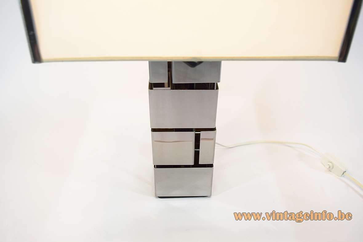 Curtis Jeré skyscraper table lamp square base folded stainless steel slats white lampshade 1960s 1970s
