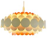 DORIA metal pendant lamp round orange & white painted 7 layers iron circles lampshade 1960s 1970s Germany