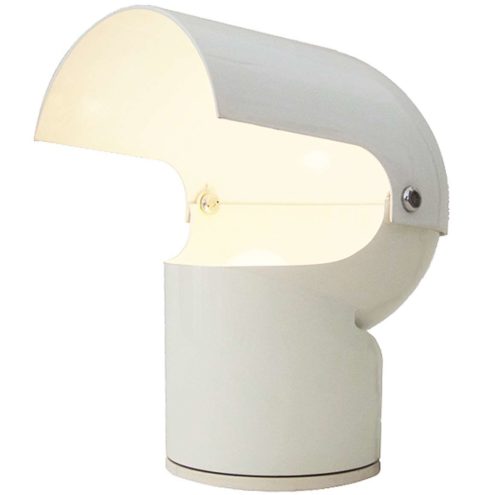 Gae Aulenti Artemide Pileino table lamp 1972 design white painted metal lampshade plastic pivoting base 1970s