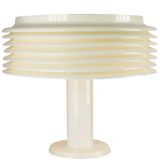 Kazuo Motozawa Saturno table lamp white round metal mushroom slats design Staff Leuchten Germany 1970s