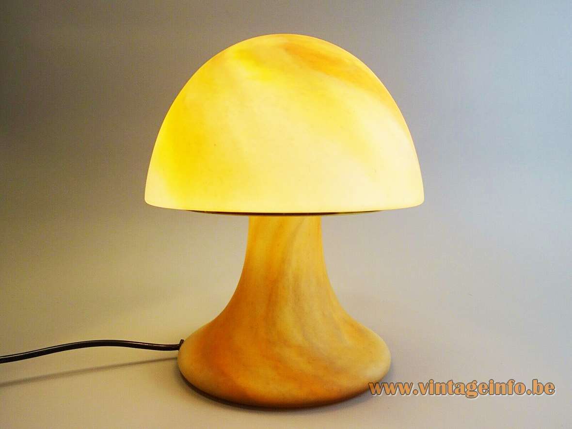 Glashütte Limburg art nouveau style mushroom table lamp brown-red-yellow glass brass ring 1970s 1980s Germany