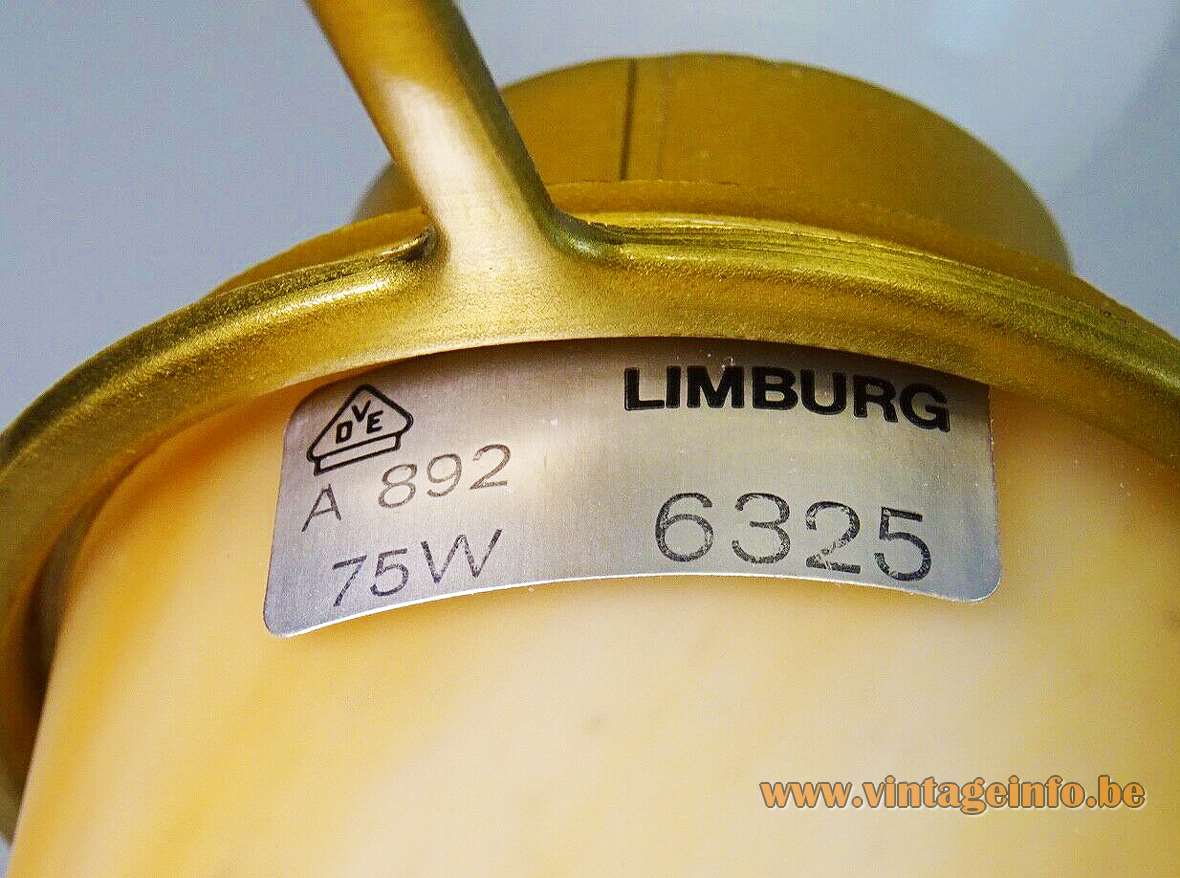 Glashütte Limburg art nouveau style mushroom table lamp brown-red-yellow glass brass ring 1970s 1980s label