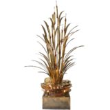 Maison Jansen bulrush and water lilies floor lamp burned brass leaves square base 1970s 1980s France