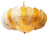 24 Murano glass leaves chandelier yellow-orange opal curved amber plates AV Mazzega chain 1950s 1990s