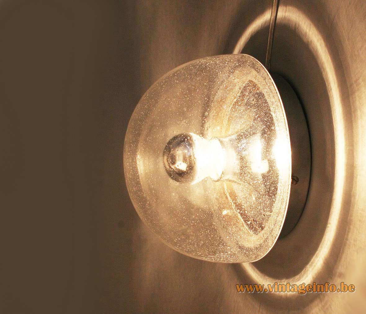 Peill + Putzler bubble glass flush mount wall lamp half round clear lampshade chromed metal 1960s 1970s