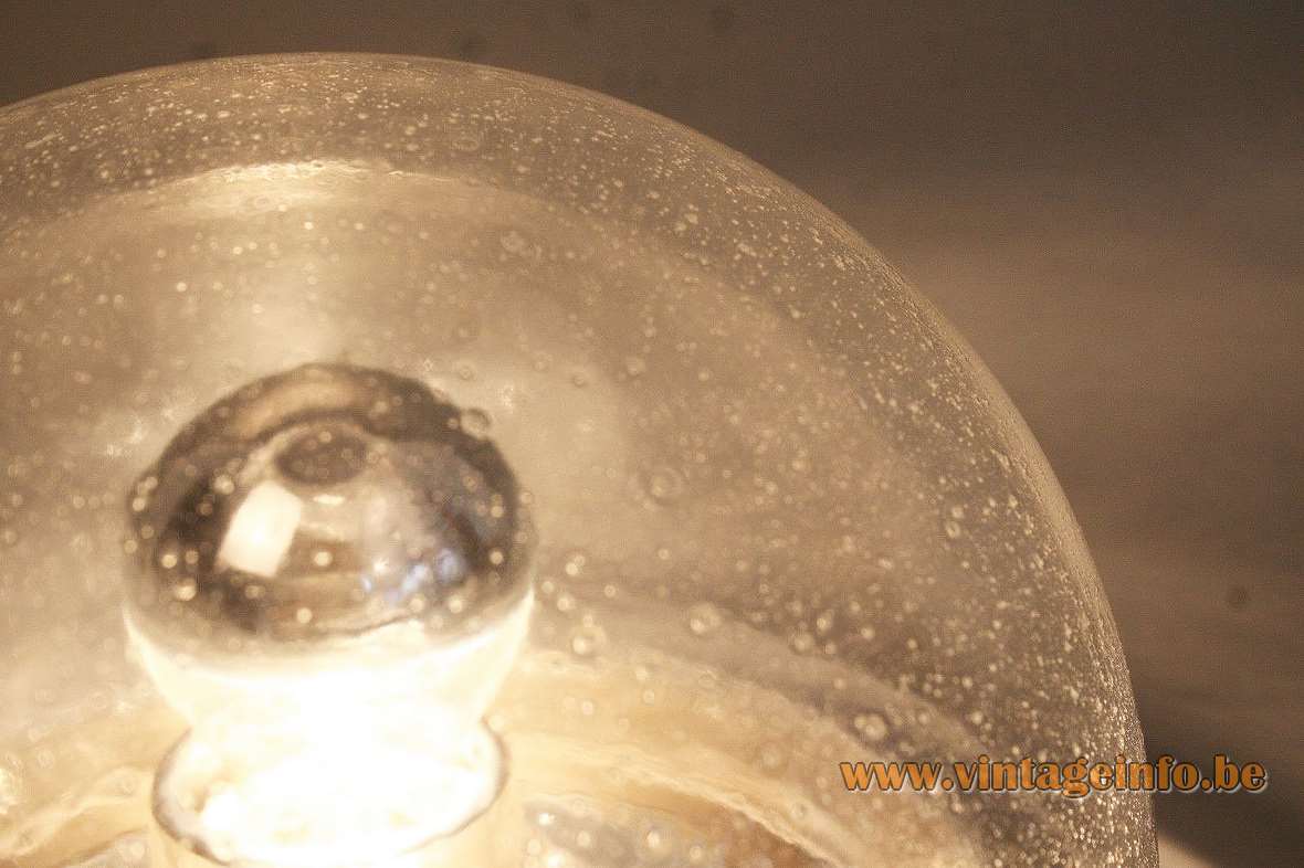 Peill + Putzler bubble glass flush mount wall lamp half round clear lampshade chromed metal 1960s 1970s