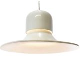 Stilnovo Campana pendant lamp big white aluminium witch hat lampshade 1970s Joe Colombo design Italy