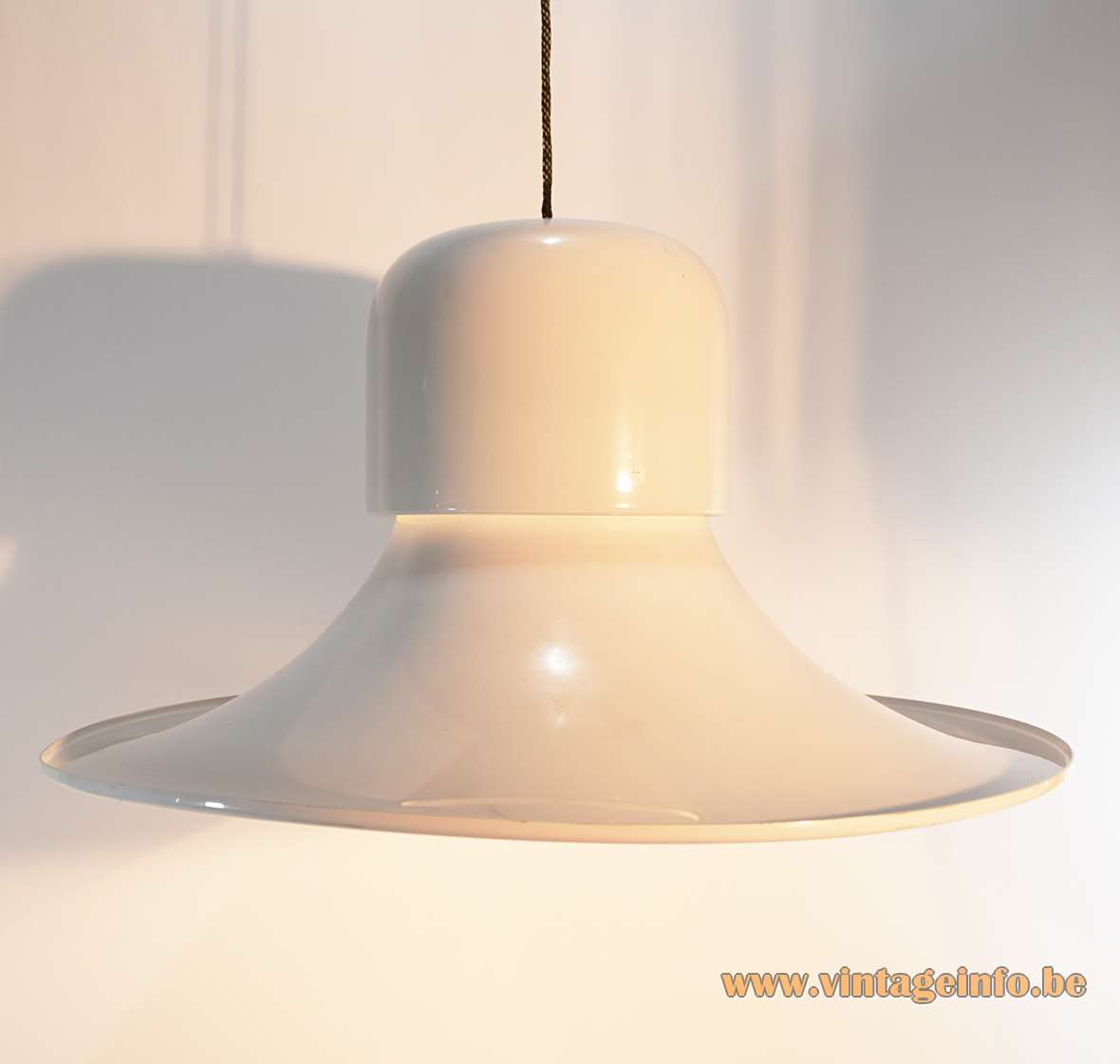Stilnovo Campana pendant lamp big white aluminium witch hat lampshade 1970s Joe Colombo design Italy