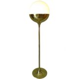 Vereinigte Werkstätten brass globe floor lamp long rod white opal glass lampshade built-in dimmer 1970s Germany