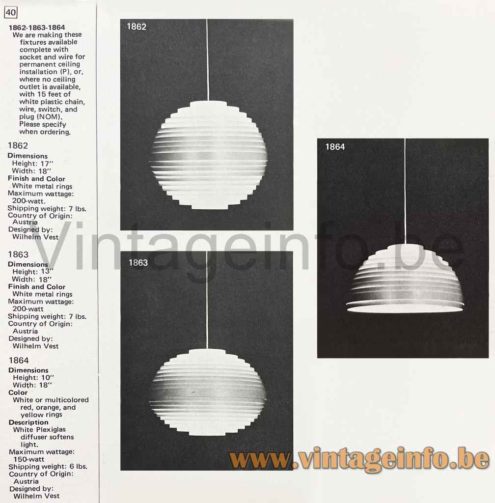 Vest Leuchten Dynamic Pendant Lamp - 1972 George Kovacs, USA, Catalogue Picture
