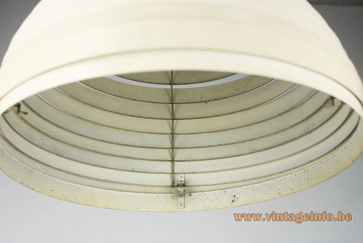 Vest Leuchten Dynamic pendant lamp white enameled metal 12 rings slats acrylic frosted round diffuser 1960s 1970s