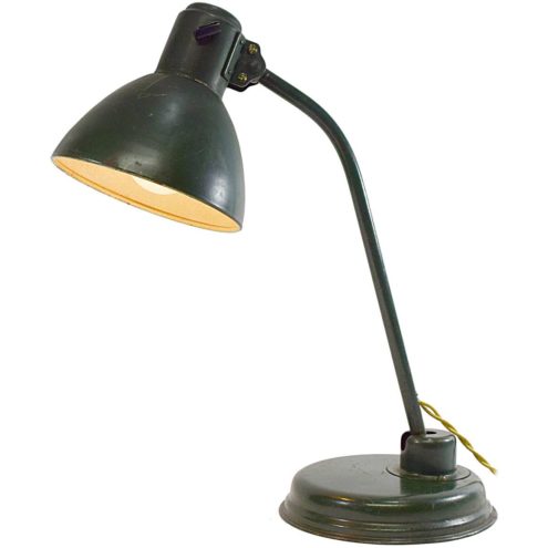 1930s industrial metal desk lamp green iron base rod & lampshade Christian Dell 1920s Bauhaus art deco