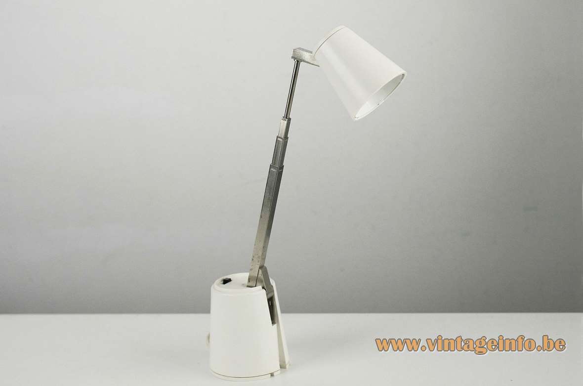 1960s Lampette telescopic table lamp design: Koch Creations extendable square chrome rod conical base Eichhoff Werke