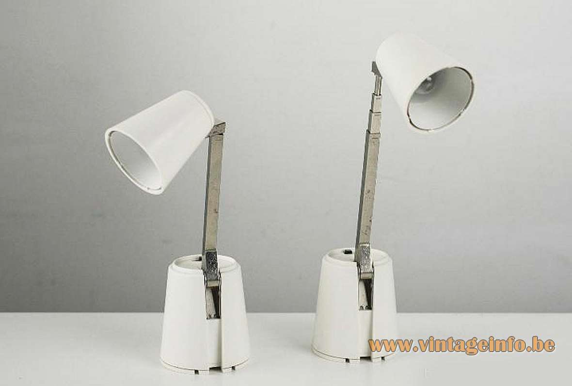 1960s Lampette telescopic table lamp design: Koch Creations extendable square chrome rod conical base & lampshade Hala