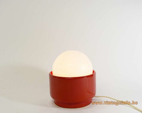 1960s Round Red Porcelain Table Lamp 6