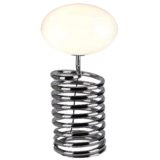 1970s Fase spiral table lamp chrome metal spring white opal oval glass globe Ingo Maurer 1960s