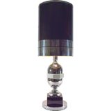 1970s geometric ceramics & chrome table lamp round base square hexagon porcelain tubular globe lampshade Massive Belgium
