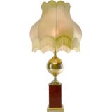 1970s silver plated table lamp square base big globe kitsch fabric frills lampshade Maison Barbier