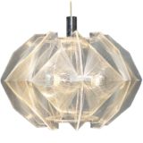 1970s Sompex pendant lamp design: Paul Secon geometric clear acrylic slats nylon thread 1960s Germany