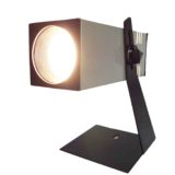 1970s square tube table lamp white aluminium beam elongated slots flat black iron base Brilliant Leuchten