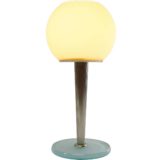 Antonangeli Olimpia table lamp round blue glass base ribbed rod globe lampshade design: Gianfranco Marabese 1980s