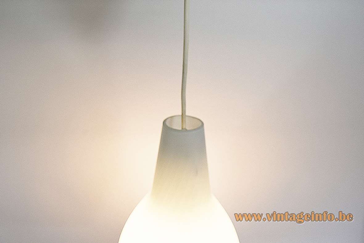 Aloys Ferdinand Gangkofner Tossa pendant lamp Peill + Putzler white striped glass lampshade 1950s 1960s E27 socket