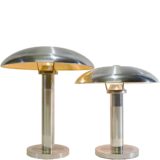 Aluminium mushroom desk lamps polished brushed metal base rod & lampshade Boulanger Belgium 1960s 1970s E27 socket