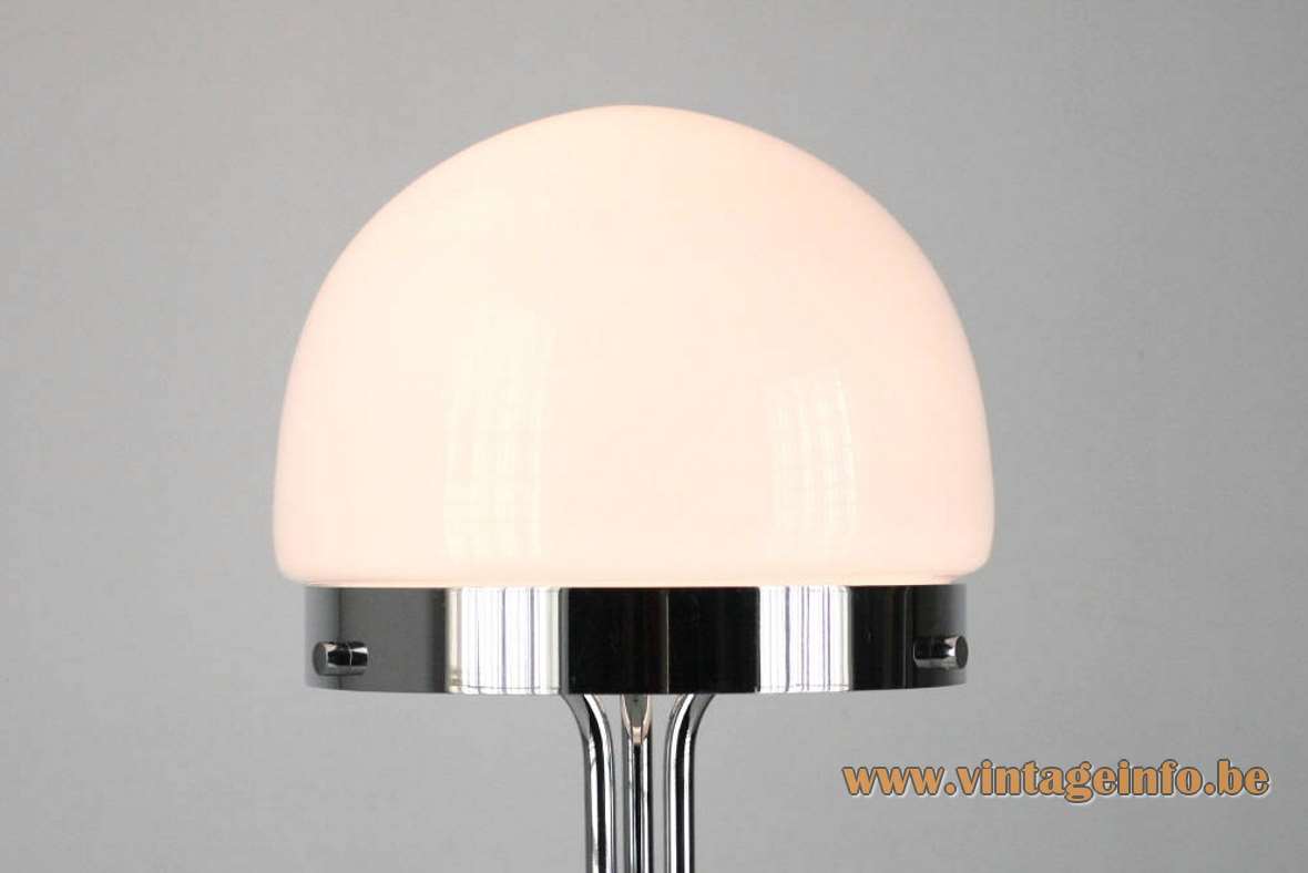 André Ricard Metalarte table lamp 1969 design chrome base opal glass half round lampshade 1970s Spain