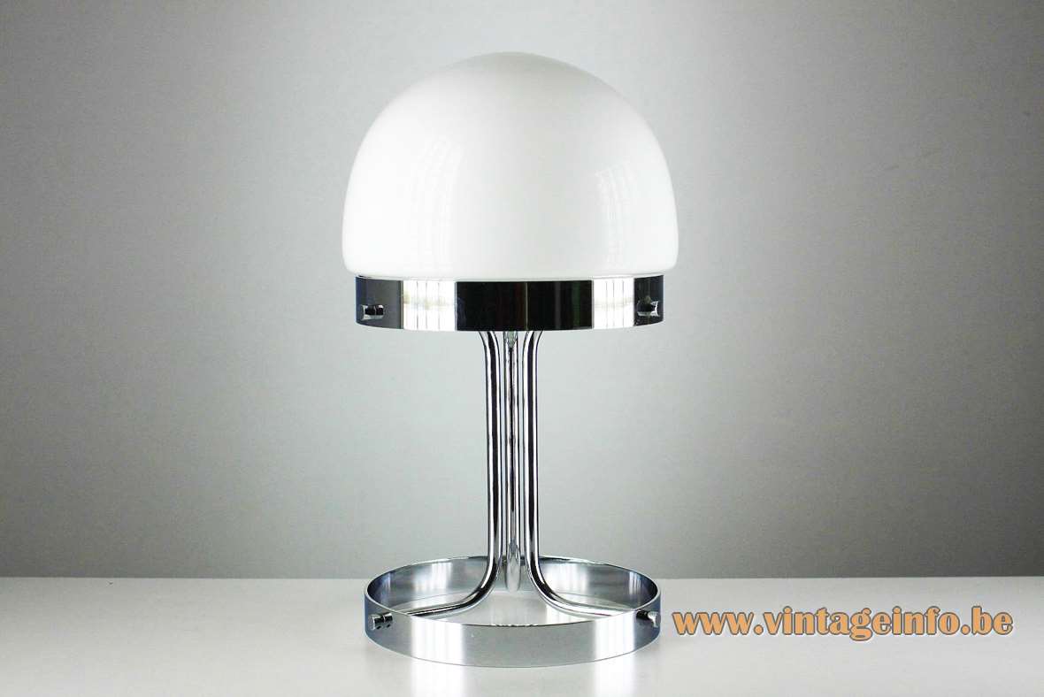 André Ricard Metalarte table lamp 1969 design chrome base opal glass half round lampshade 1970s Spain