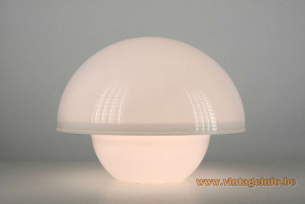 André Ricard Seta table lamp 1974 design 2 white acrylic half globes Metalarte 1970s 1980s Spain