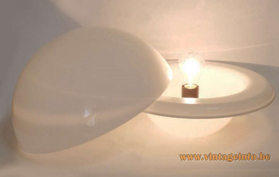 André Ricard Seta table lamp 1974 design 2 white acrylic half globes Metalarte 1970s 1980s Spain