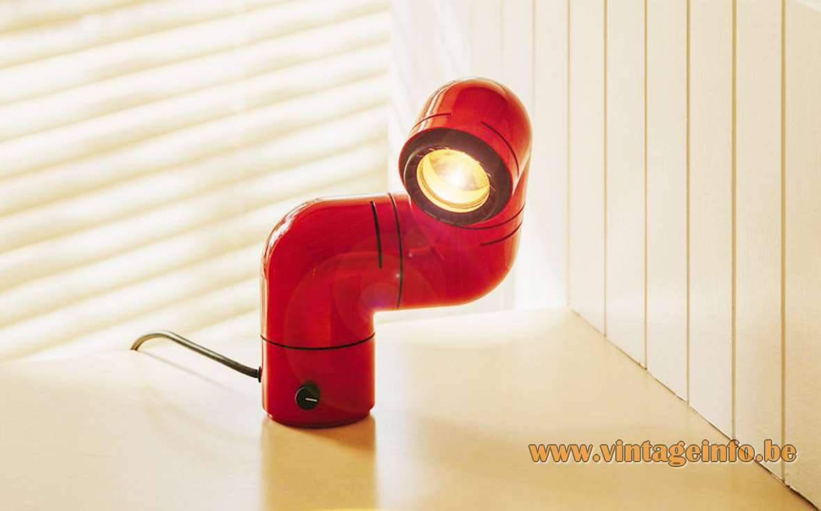 André Ricard Tatù table lamp armadillo adjustable red plastic glass lens Metalarte Santa & Cole 1970s Spain