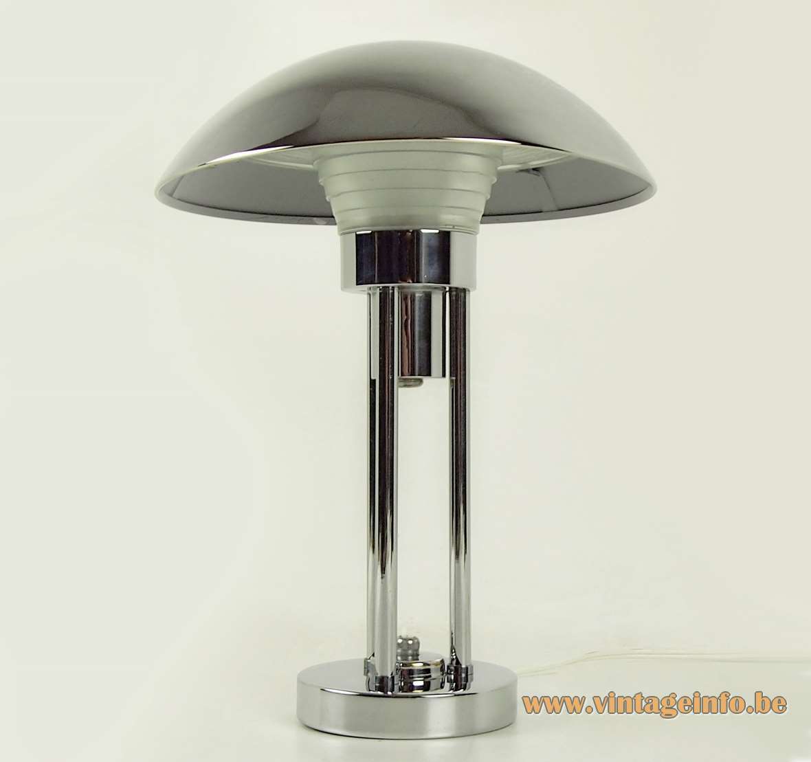 Claude-Paz Et Silva Table Lamp Chrome mushroom round base pressed glass diffusser 1930s 1940s 1950s 