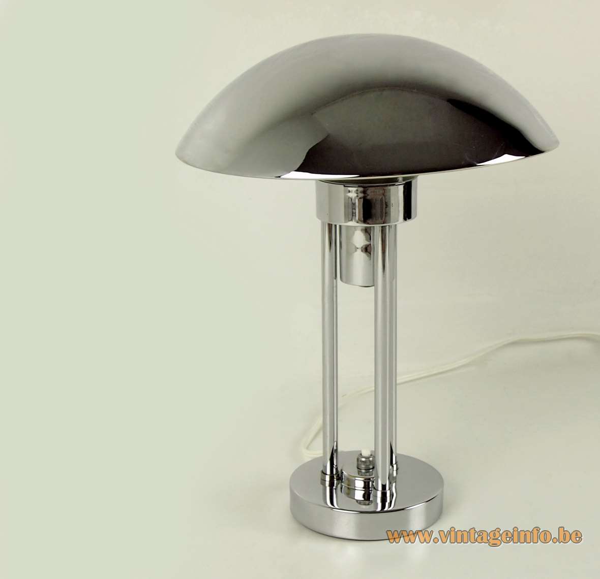 Claude-Paz Et Silva Table Lamp Chrome mushroom round base pressed glass diffusser 1930s 1940s 1950s 