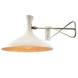 Cosack swing-arm diabolo wall lamp adjustable brass rods wrinkle paint lampshade 1950s 1960s vintage MCM