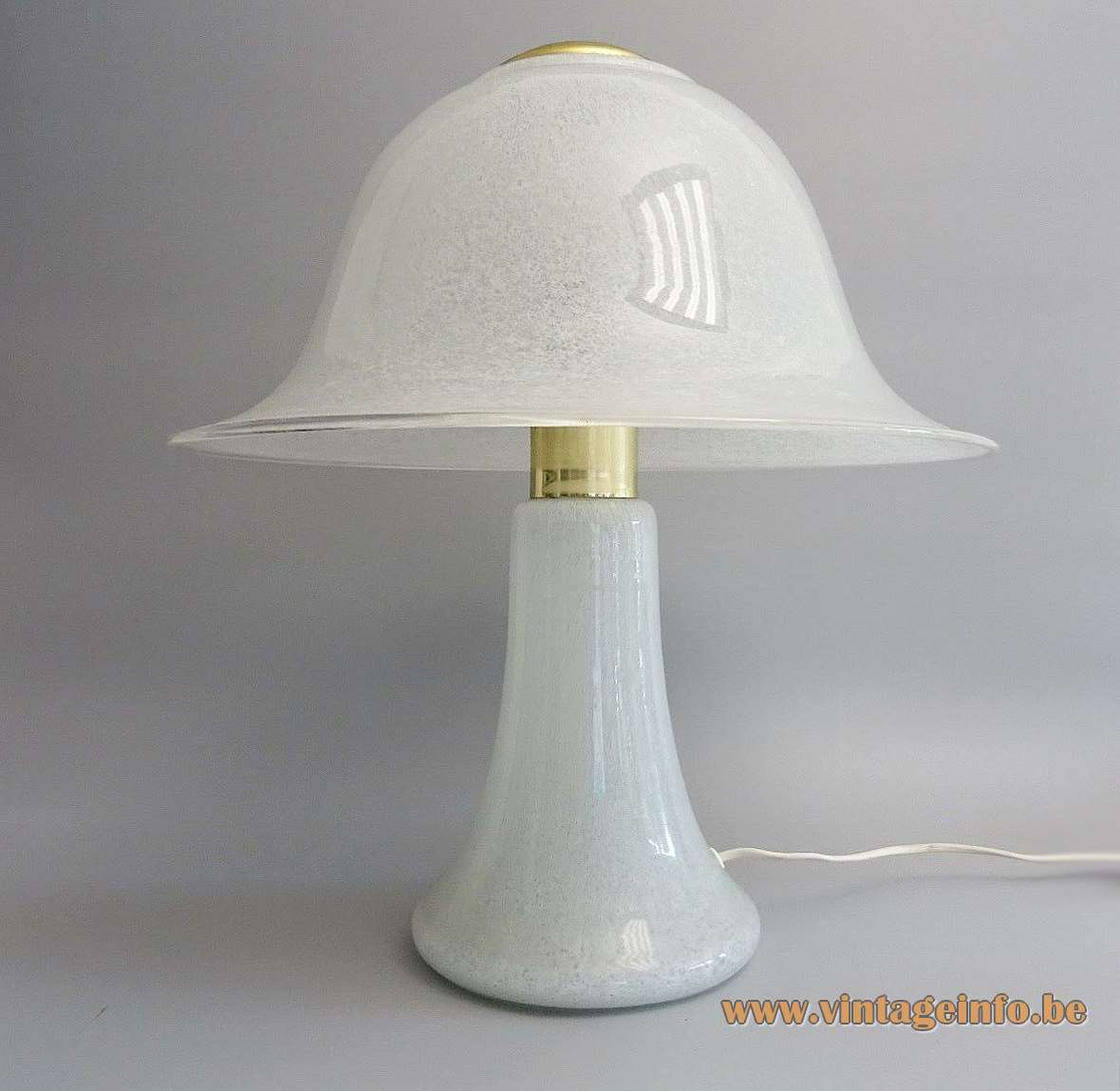 DORIA glass mushroom table lamp white opal spotted glass base lampshade brass ring top 1970s 1980s 
