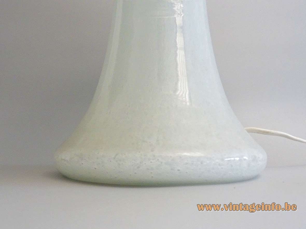 DORIA glass mushroom table lamp white opal spotted glass base lampshade brass ring top 1970s 1980s 