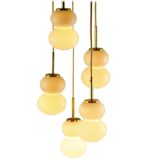 DORIA pumpkin cascade pendant chandelier 5 frosted glass calabash style globes brass rods 1960s 1970s Germany