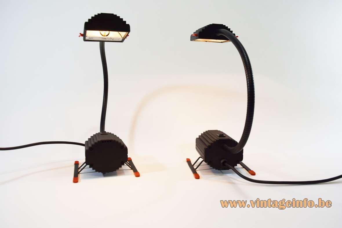 Ezio Didone Arteluce Ciao table lamp 1983 design black wrinkle paint vacuum cleaner shape light 2 sliders