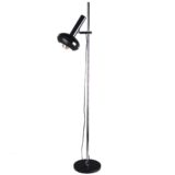 Fase black & chrome floor lamp round base adjustable lampshade long rod 1970s Madrid Spain E27 socket