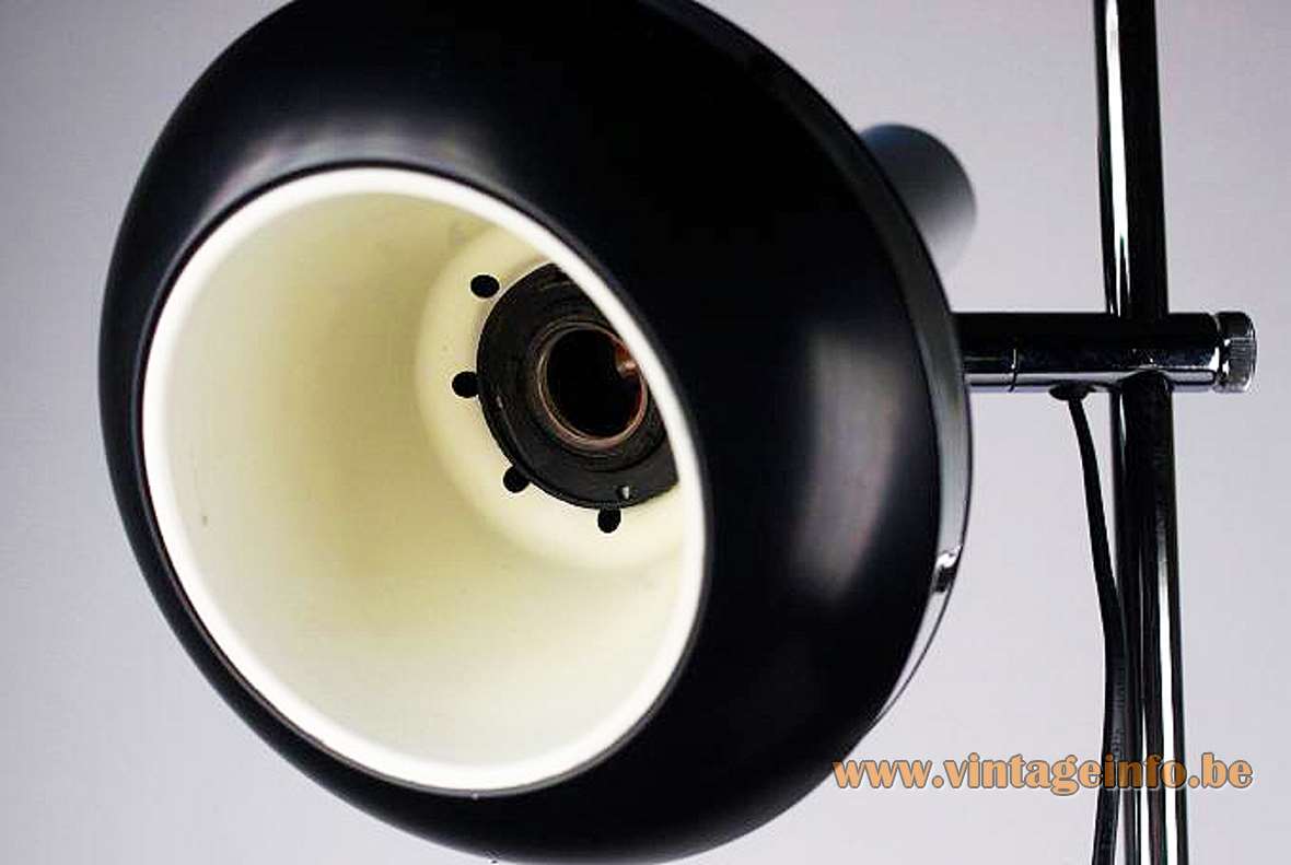 Fase black & chrome floor lamp round base adjustable lampshade long rod 1970s Madrid Spain E27 socket