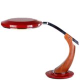 Fase President S/C desk lamp red round base curved wood UFO lampshade glass diffuser 1970s Spain