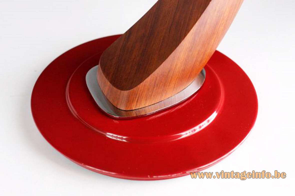 Fase President S/C desk lamp red round base curved wood UFO lampshade glass diffuser 1970s Spain